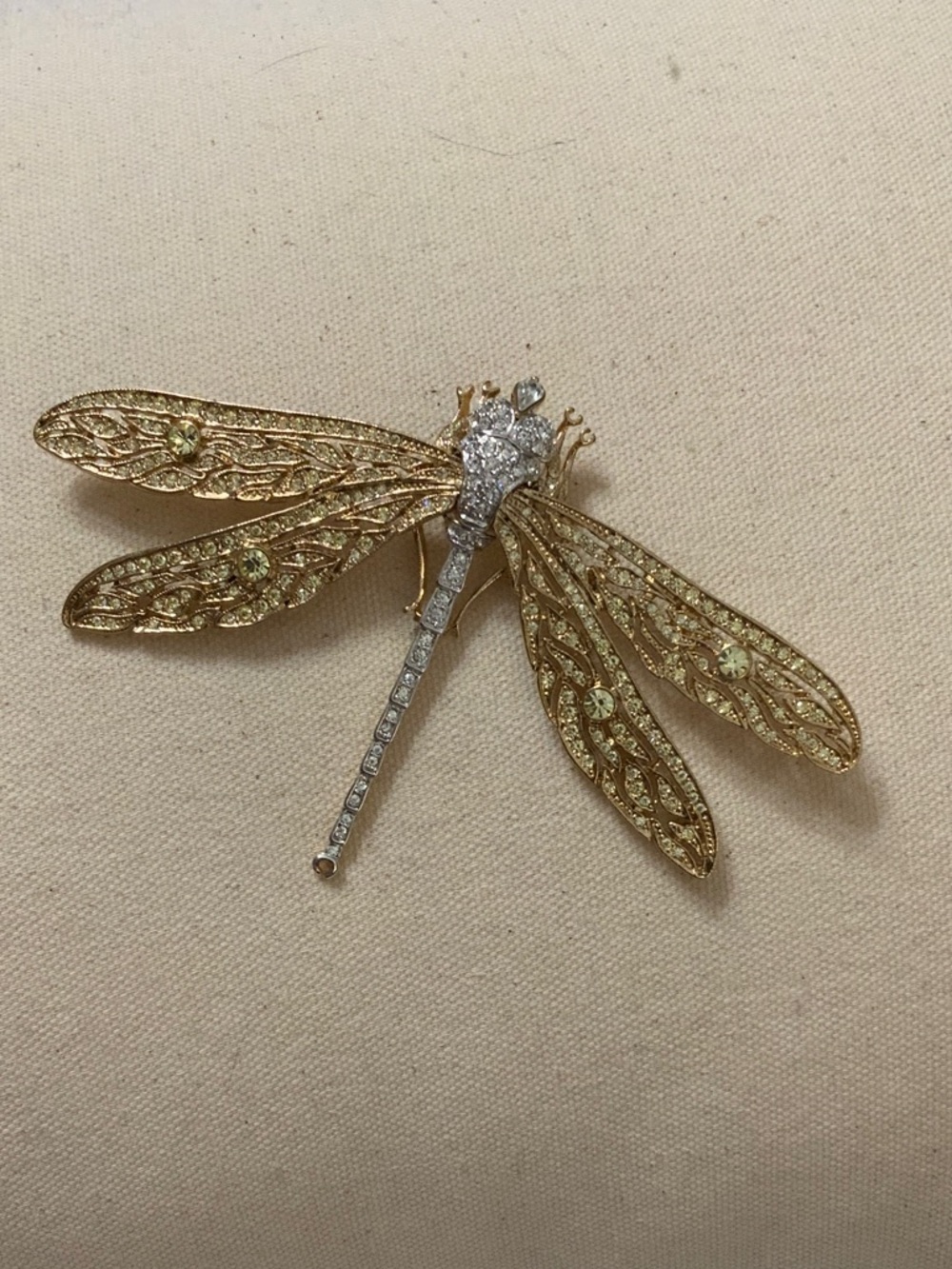 Kenneth Jay Lane Gold and Clear Crystal Dragonfly Brooch